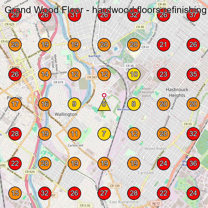 Grand Wood Floor - hardwood floors refinishing GeoGrid visibility map for Wood Floor Refinishing Service in City of Orange